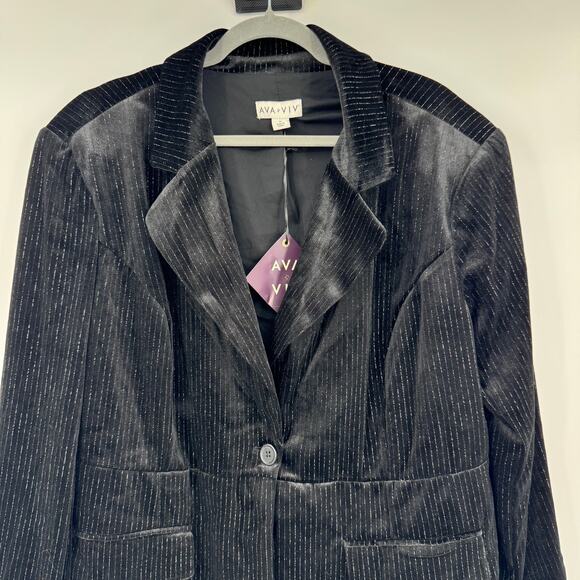 Ava & Viv Black Velvet Metallic Pinstripe Blazer Jacket Notch Career NWT 1X - Picture 4 of 9